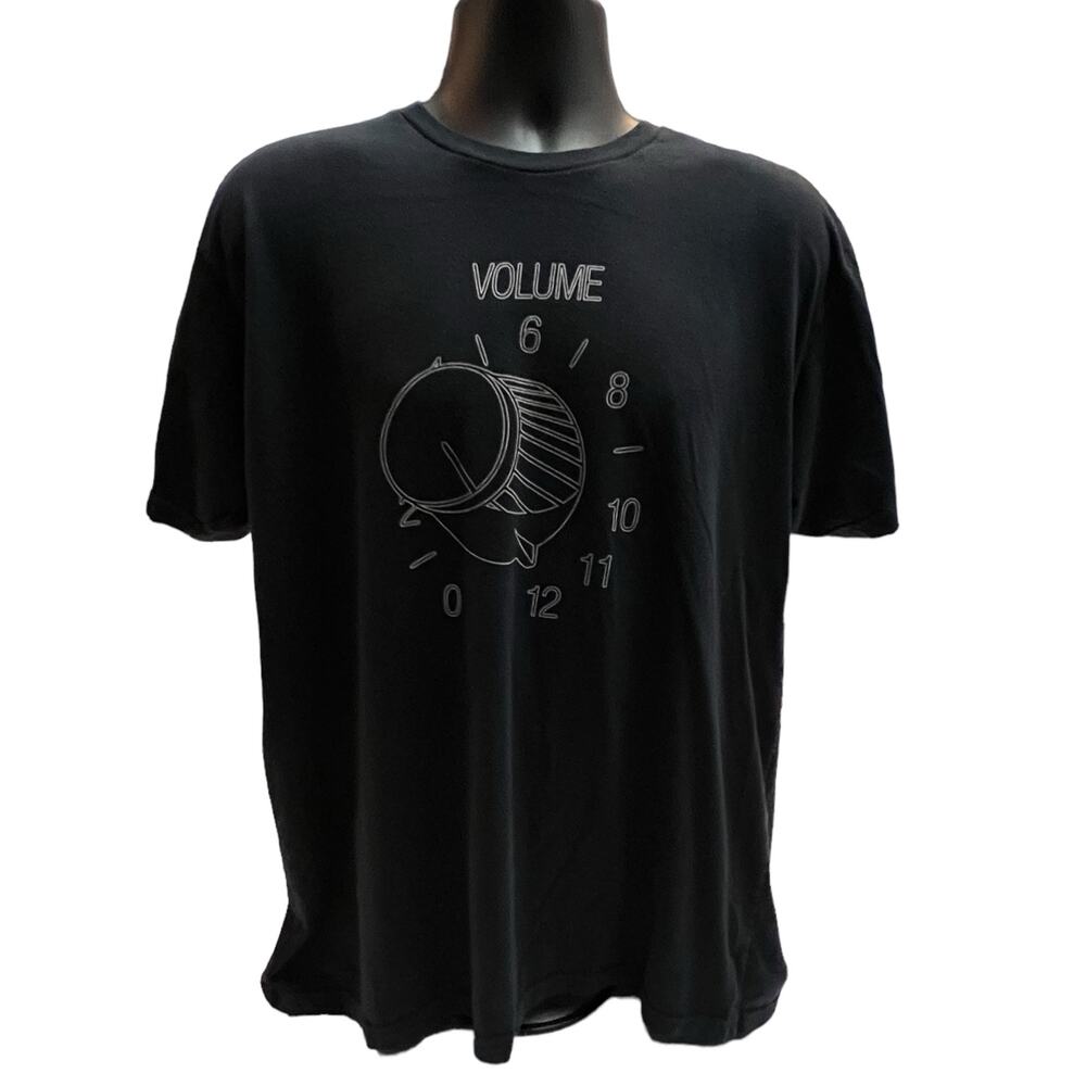 BustedTees XL Black Graphic T-Shirt | Funny‎ Volume Knob to 12 Tee | Made in USA